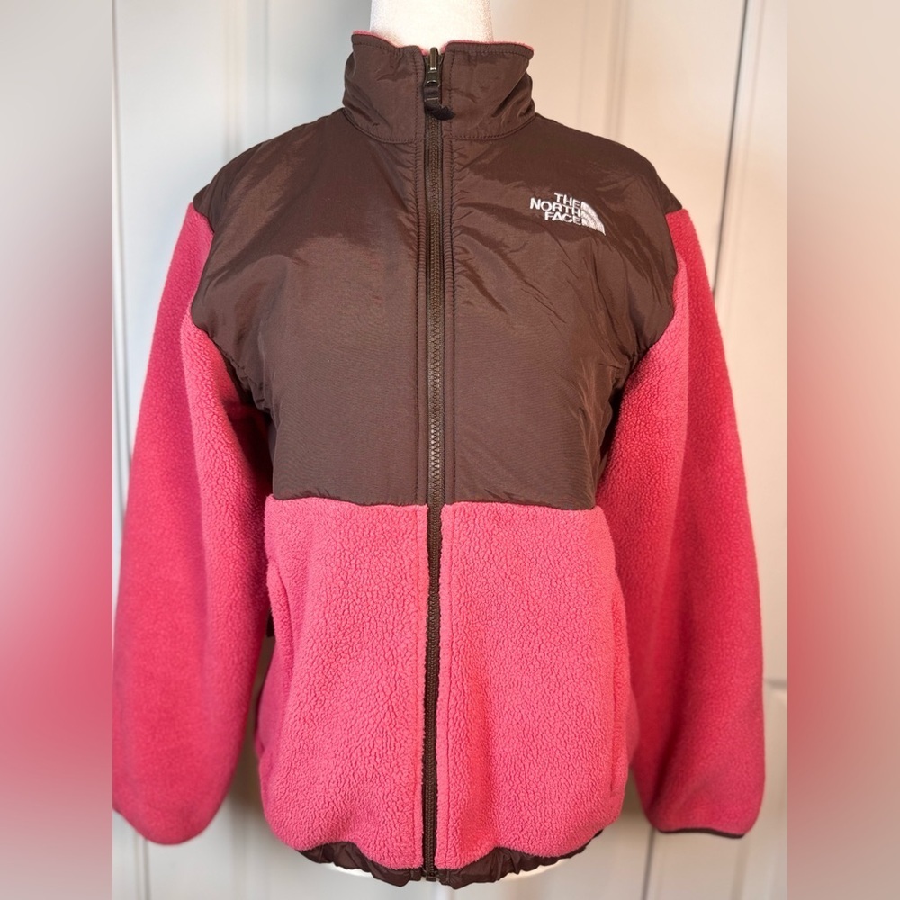 The North Face Girls L Denali Polartec Fleece Jacket Pink Brown Winter Coat Cozy